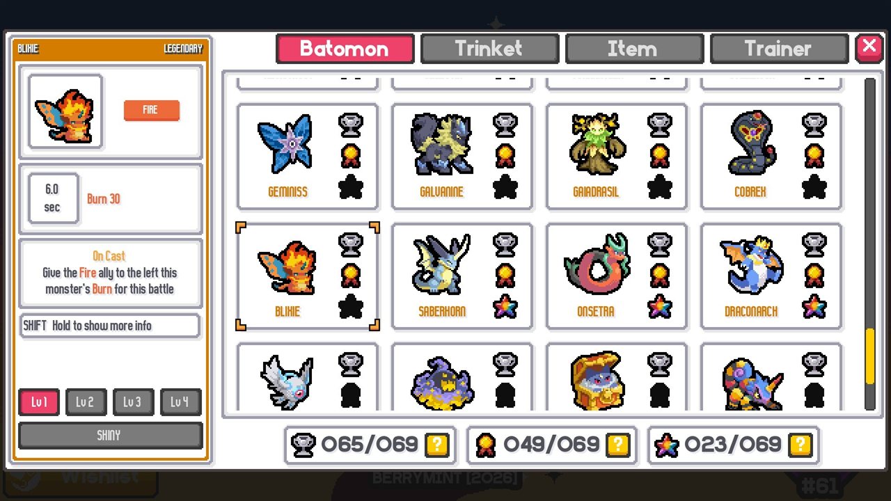 Older developer image of the Batopedia with monster names, ability text and level controls